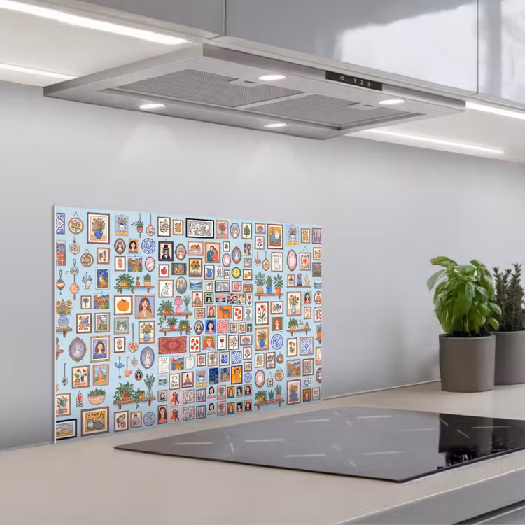 Wanddecoratie - Collectie - Huis - Illustratief - Kleurrijk keuken achterwand spatscherm klein -3d_schuin