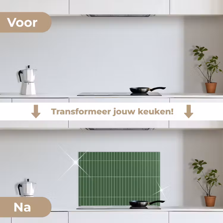 Wandtegel - Verticaal - Donkergroen keuken achterwand spatscherm klein 900 -voor_na_NL