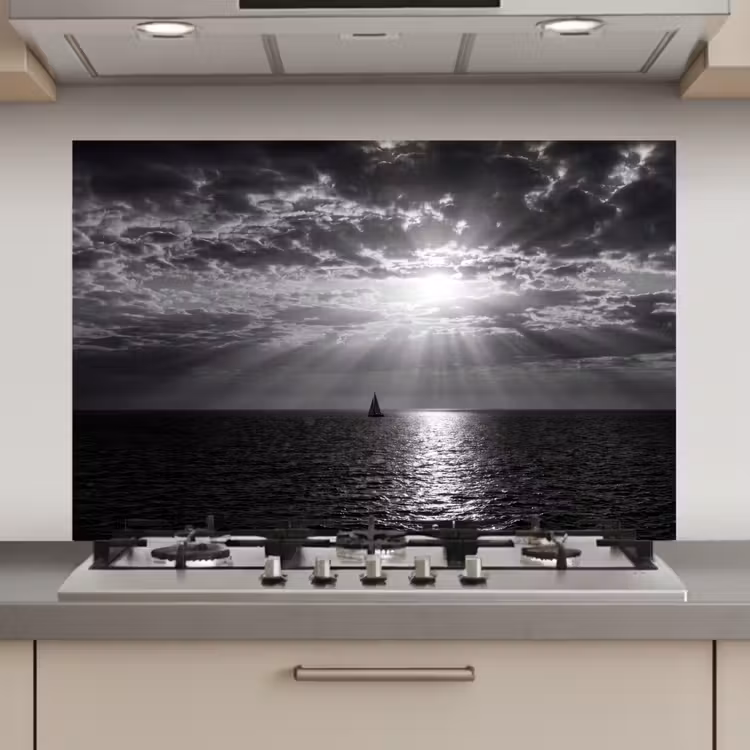 Water - Boot - Lucht - Natuur - Zwart-wit keuken achterwand spatscherm klein -3d_website