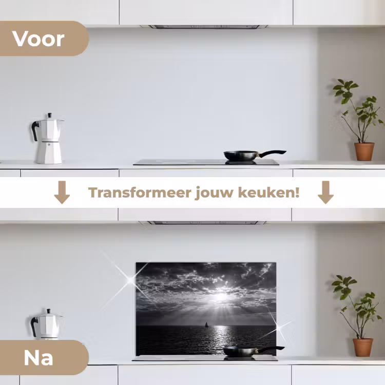 Water - Boot - Lucht - Natuur - Zwart-wit keuken achterwand spatscherm klein -voor_na_NL