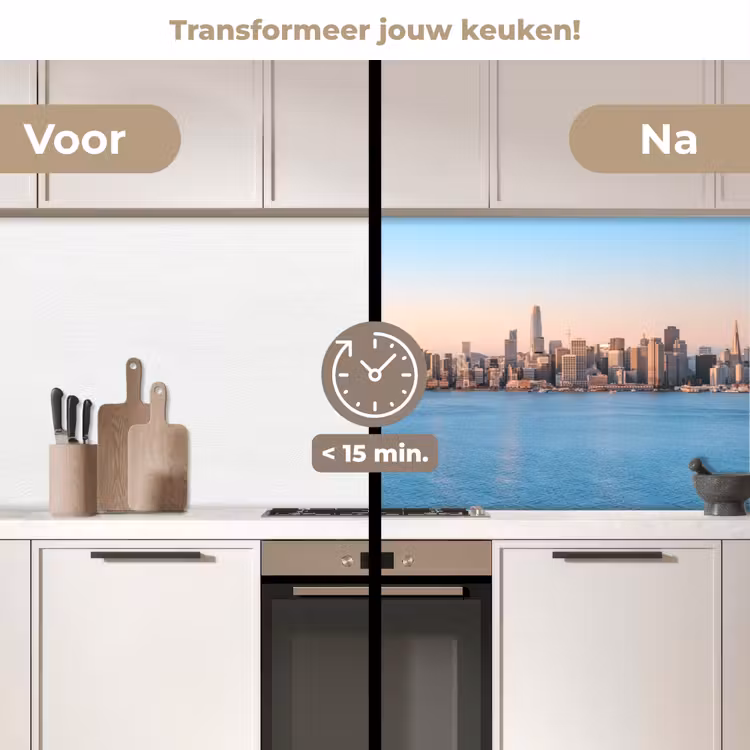 Water - Brug - Skyline - Modern keuken achterwand 2 middel -voor-na2_NL