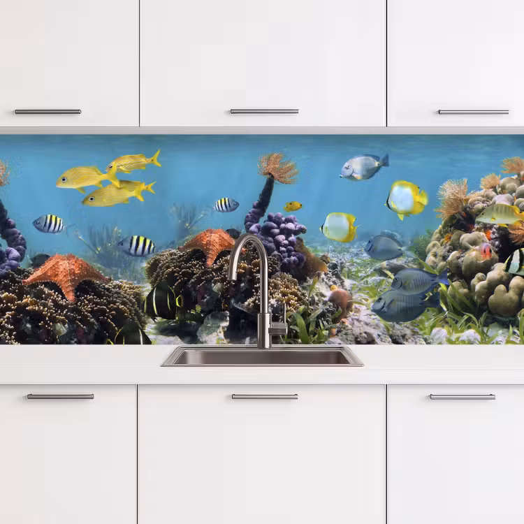 Water - Koralen - Vissen - Lichtinval keuken achterwand 2 middel -3d