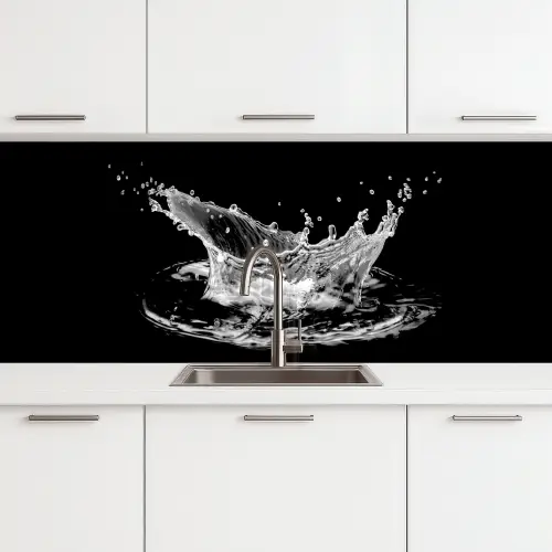 Water - Splash - Water - Zwart keuken achterwand 2 middel -3d