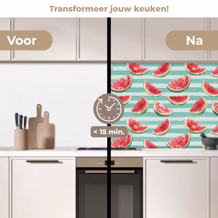 Watermeloen - Strepen - Groen keuken achterwand 2 middel 871 -voor-na2_NL