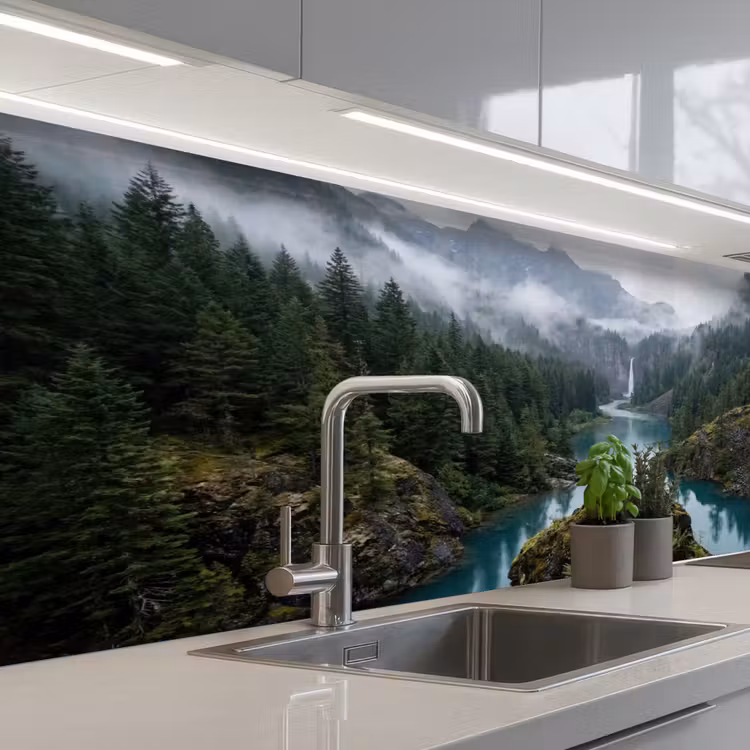 Waterval - Bomen - Bergen keuken achterwand 2 middel -3d_schuin