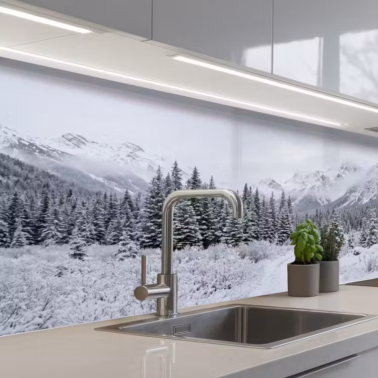 Weg - Bergen - Sneeuw - Naaldbos - Avontuurlijk keuken achterwand 2 middel -3d_schuin