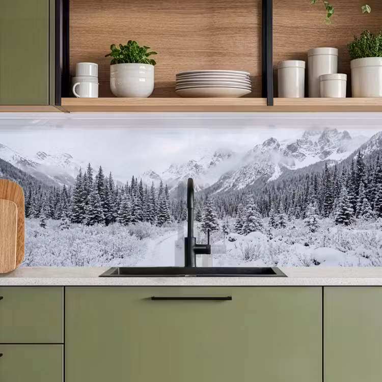 Weg - Bergen - Sneeuw - Naaldbos - Avontuurlijk keuken achterwand 2 middel -sfeer3