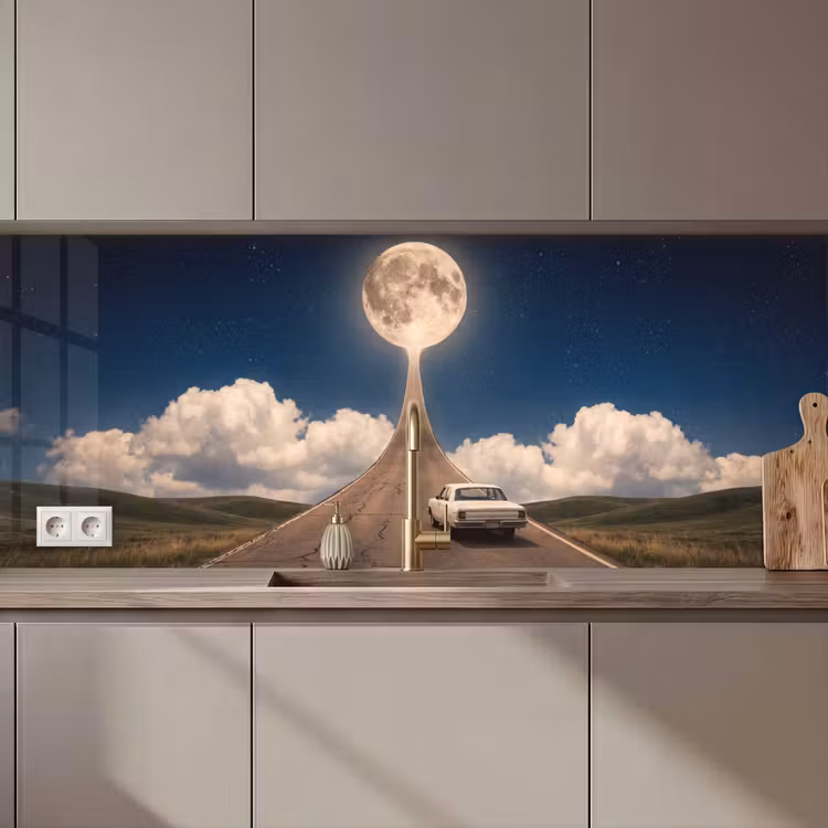 Keuken achterwand - Weg - Maan - Nacht - Weg - Maan - Nacht keuken achterwand 2 middel zz_3dshopping