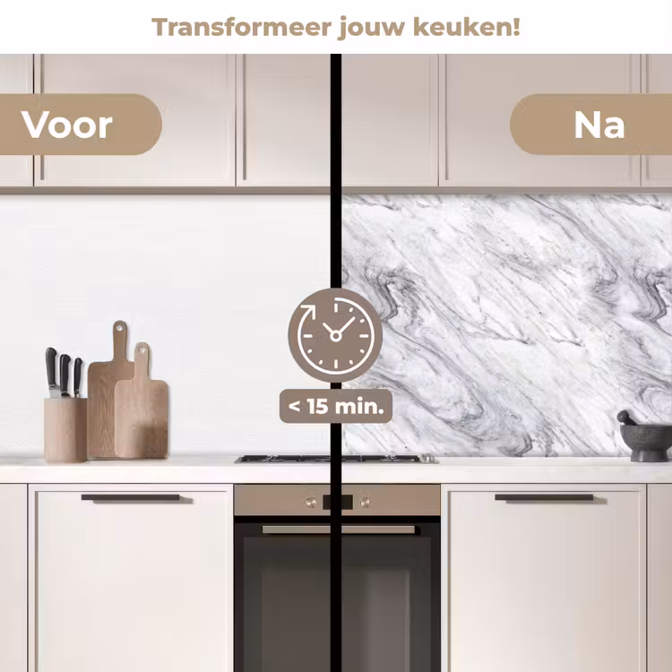 Wervelende - Grijsstructuur - Marmer - Wit keuken achterwand 2 middel 871 -voor-na2_NL
