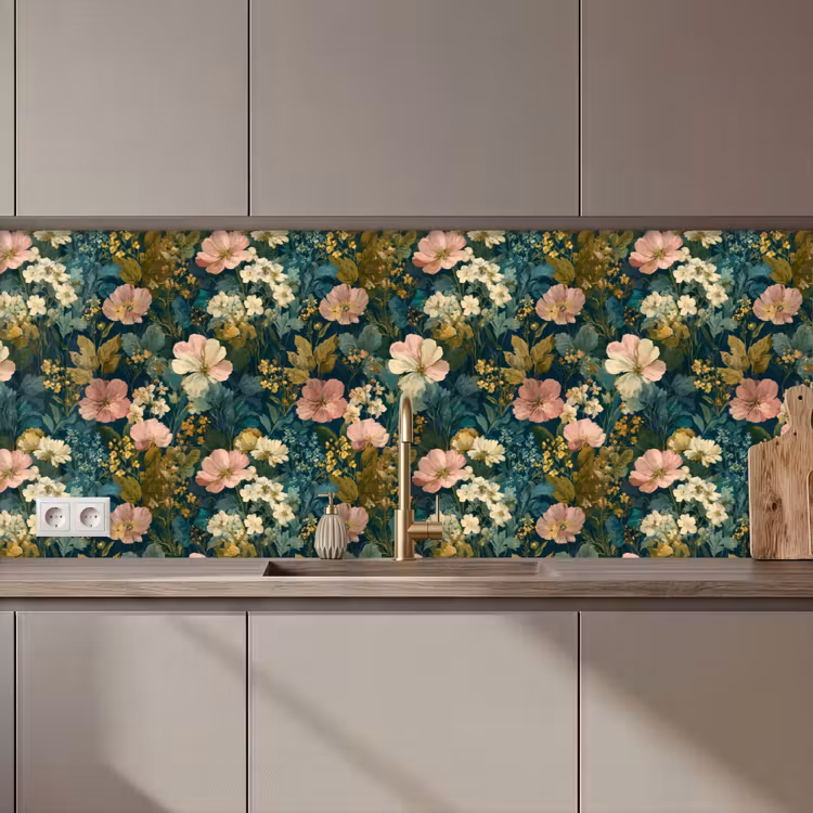 Wilde bloemen - Botanisch - Patroon - Roze - Romantisch keuken achterwand 2 middel 871 zz_3dshopping