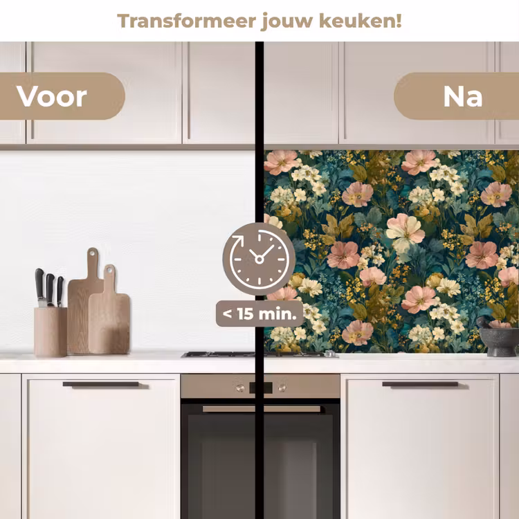 Wilde bloemen - Botanisch - Patroon - Roze - Romantisch keuken achterwand 2 middel 871 -voor-na2_NL
