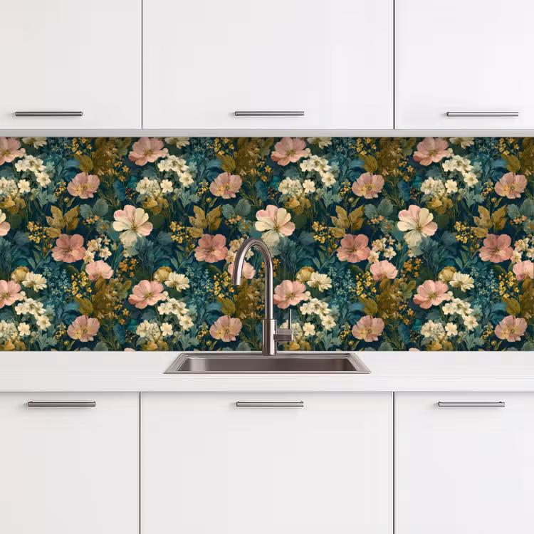 Wilde bloemen - Botanisch - Patroon - Roze - Romantisch keuken achterwand 2 middel 871 -3d