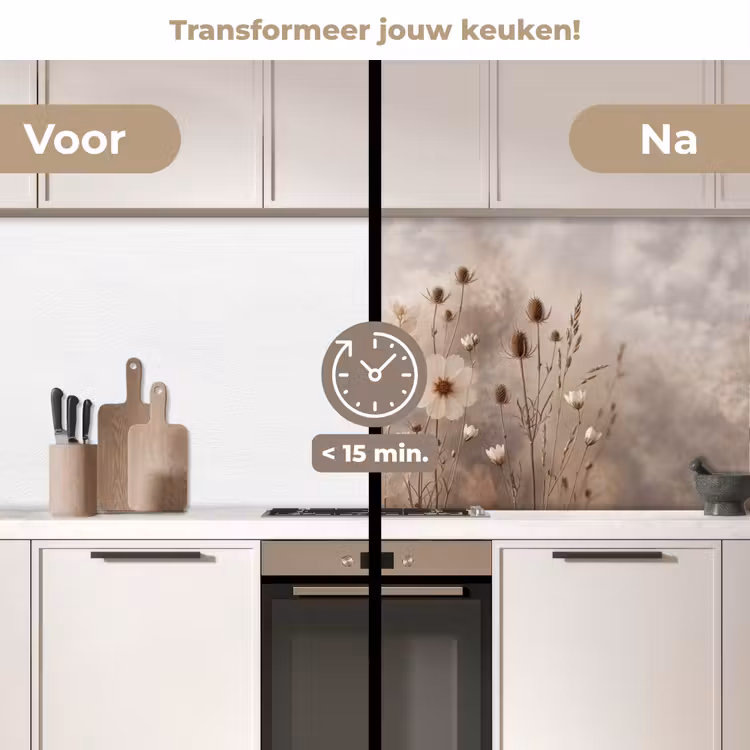 Wilde bloemen - Botanisch - Vintage - Natuur - Rustiek keuken achterwand 2 middel -voor-na2_NL