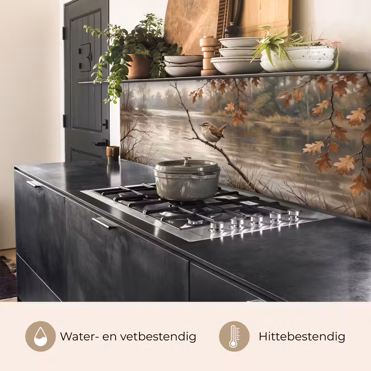 Winterkoninkje - Tak - Rivier - Natuur - Sfeervol keuken achterwand 2 middel -usp_NL