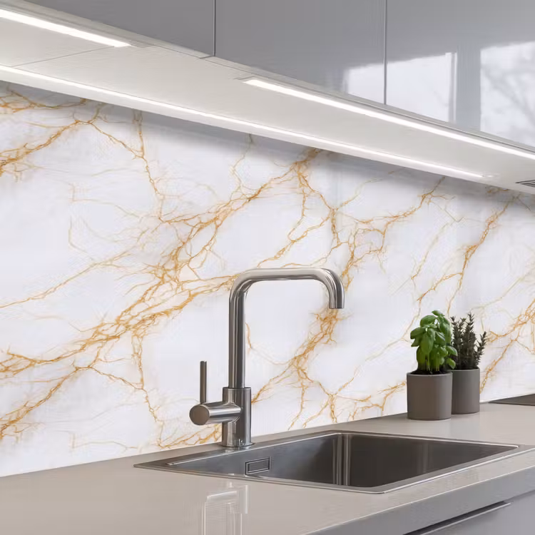 Wit - Goud - Marmer - Aders keuken achterwand 2 middel 871 -3d_schuin
