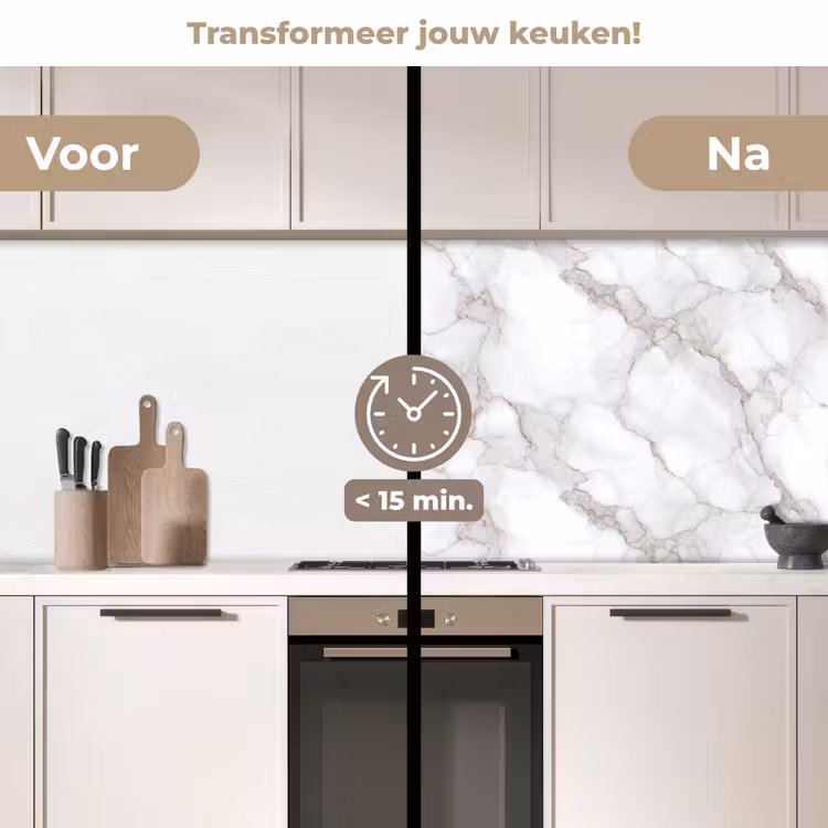 Wit - Marmer - Bruin keuken achterwand 2 middel 871 -voor-na2_NL