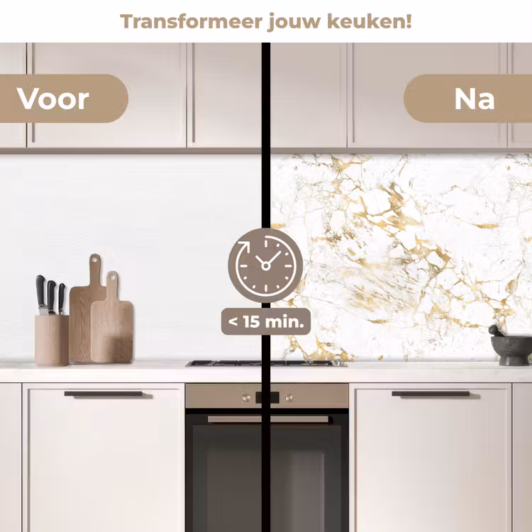 Wit - Marmer - Luxe - Goud keuken achterwand 2 middel 871 -voor-na2_NL