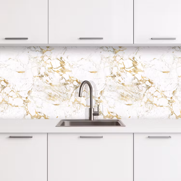 Wit - Marmer - Luxe - Goud keuken achterwand 2 middel 871 -3d
