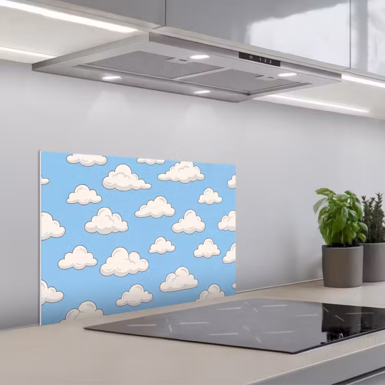 Wolk - Cartoon - Lucht - Blauw - Wit keuken achterwand spatscherm klein -3d_schuin