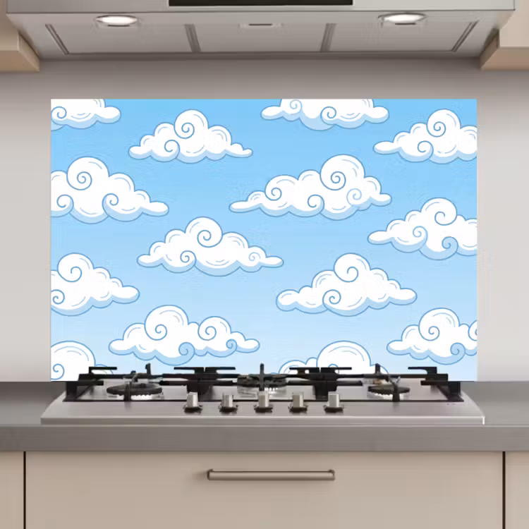 Wolk - Lucht - Cartoon - Blauw - Wit keuken achterwand spatscherm klein -3d_website