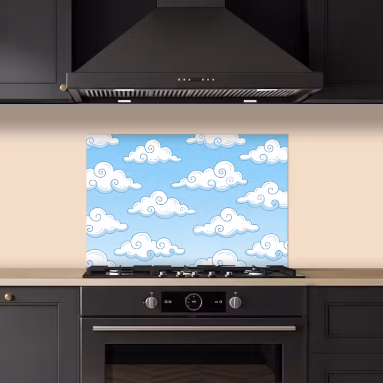 Wolk - Lucht - Cartoon - Blauw - Wit keuken achterwand spatscherm klein -sfeer1