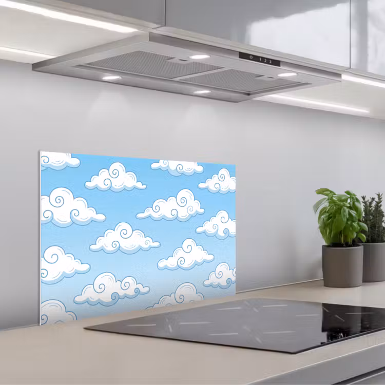 Wolk - Lucht - Cartoon - Blauw - Wit keuken achterwand spatscherm klein -3d_schuin