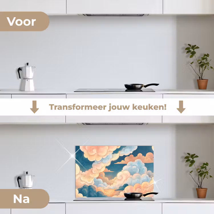 Wolk - Lucht - Natuur - Illustratief - Oranje keuken achterwand spatscherm klein -voor_na_NL