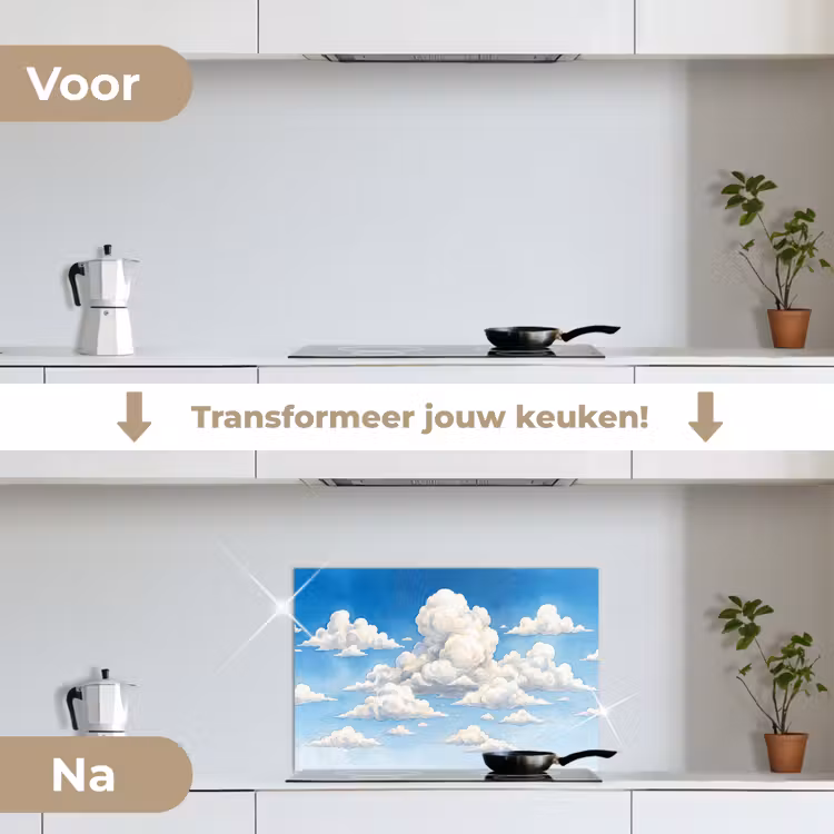 Wolken - Blauwe lucht - Natuur - Modern - Wit keuken achterwand spatscherm klein -voor_na_NL
