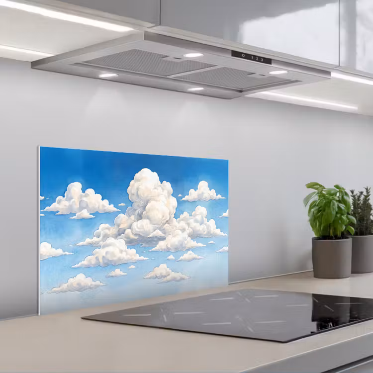 Wolken - Blauwe lucht - Natuur - Modern - Wit keuken achterwand spatscherm klein -3d_schuin