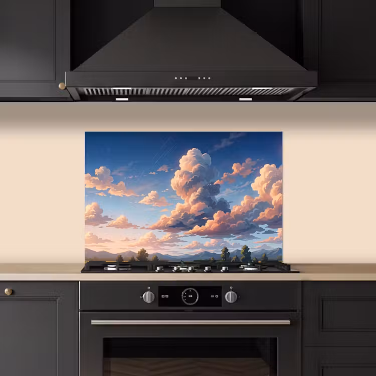 Wolken - Daghemel - Natuur - Illustratie - Oranje keuken achterwand spatscherm klein -sfeer1