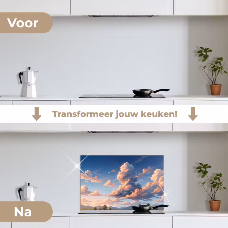 Wolken - Daghemel - Natuur - Illustratie - Oranje keuken achterwand spatscherm klein -voor_na_NL