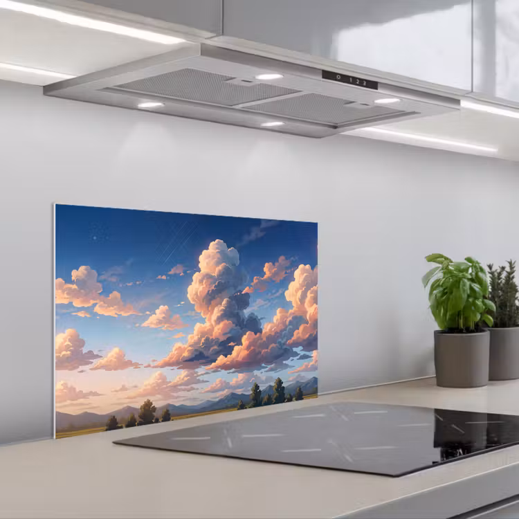 Wolken - Daghemel - Natuur - Illustratie - Oranje keuken achterwand spatscherm klein -3d_schuin