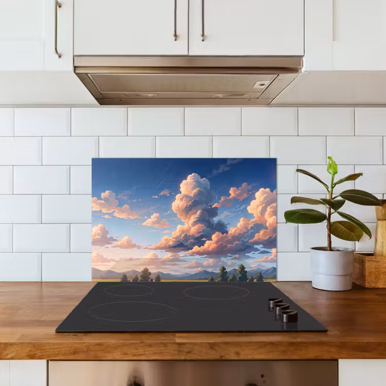 Wolken - Daghemel - Natuur - Illustratie - Oranje keuken achterwand spatscherm klein -sfeer2