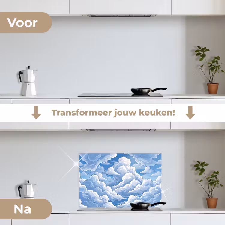 Wolken - Hemel - Abstract - Wit keuken achterwand spatscherm klein -voor_na_NL