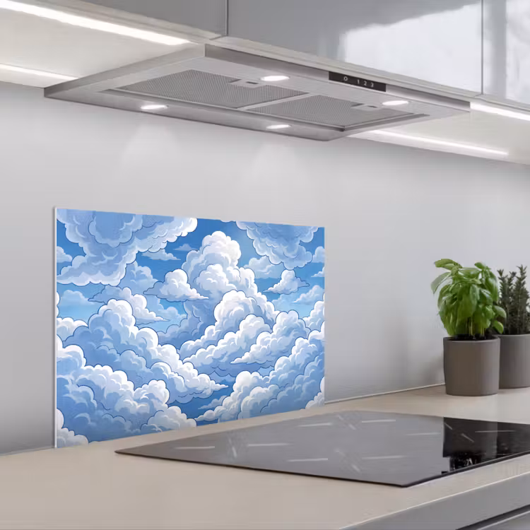 Wolken - Hemel - Abstract - Wit keuken achterwand spatscherm klein -3d_schuin
