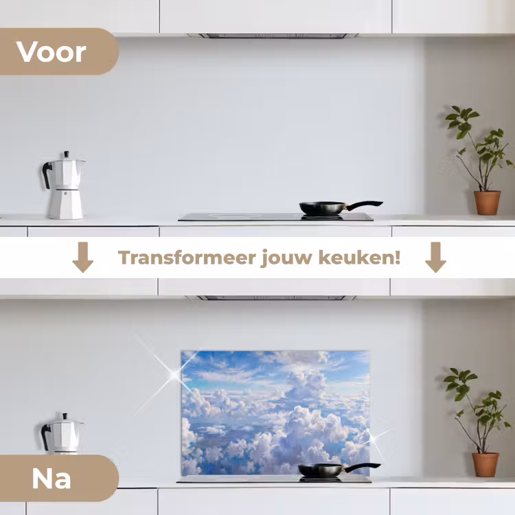Wolken - Lucht - Natuur - Abstract - Blauw keuken achterwand spatscherm klein -voor_na_NL