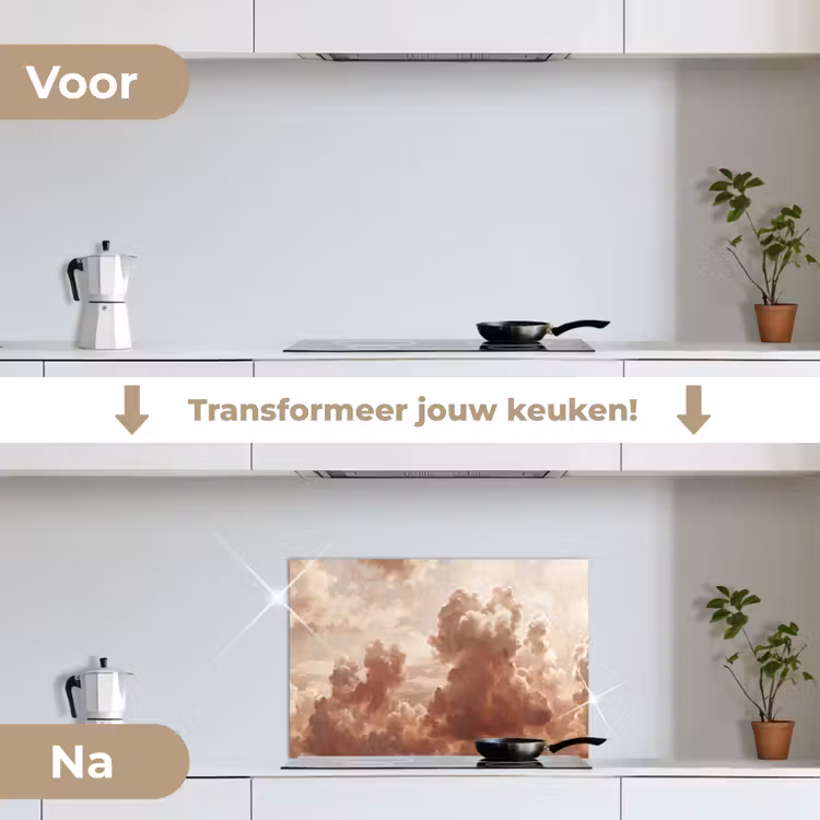 Wolken - Lucht - Natuur - Modern - Bruin keuken achterwand spatscherm klein -voor_na_NL