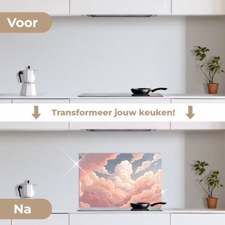 Wolken - Lucht - Natuur - Pastel - Roze keuken achterwand spatscherm klein -voor_na_NL