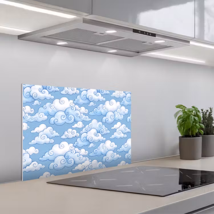 Wolken - Patroon - Hemel - Illustratie - Wit keuken achterwand spatscherm klein -3d_schuin