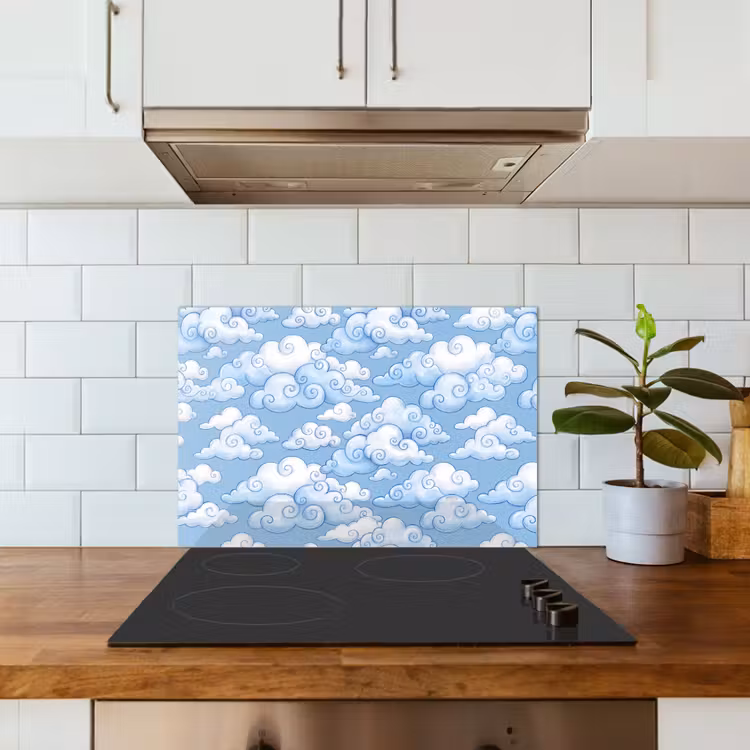 Wolken - Patroon - Hemel - Illustratie - Wit keuken achterwand spatscherm klein -sfeer2