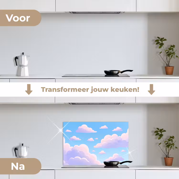 Wolken - Roze - Blauw - Natuur - Modern keuken achterwand spatscherm klein -voor_na_NL