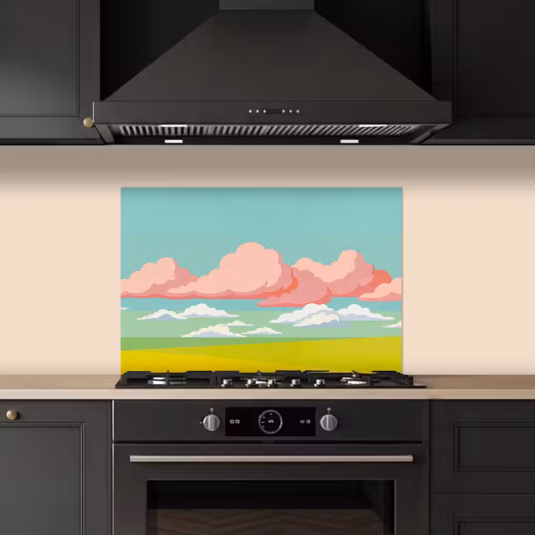 Wolken - Roze - Natuur - Modern - Pastel keuken achterwand spatscherm klein -sfeer1
