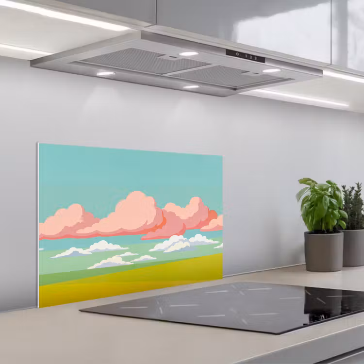 Wolken - Roze - Natuur - Modern - Pastel keuken achterwand spatscherm klein -3d_schuin