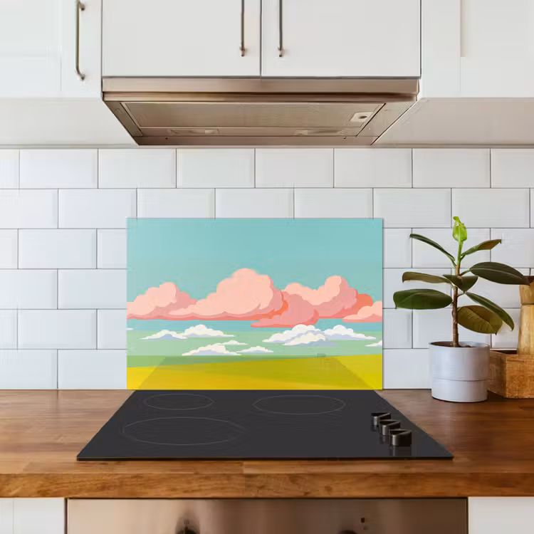 Wolken - Roze - Natuur - Modern - Pastel keuken achterwand spatscherm klein -sfeer2