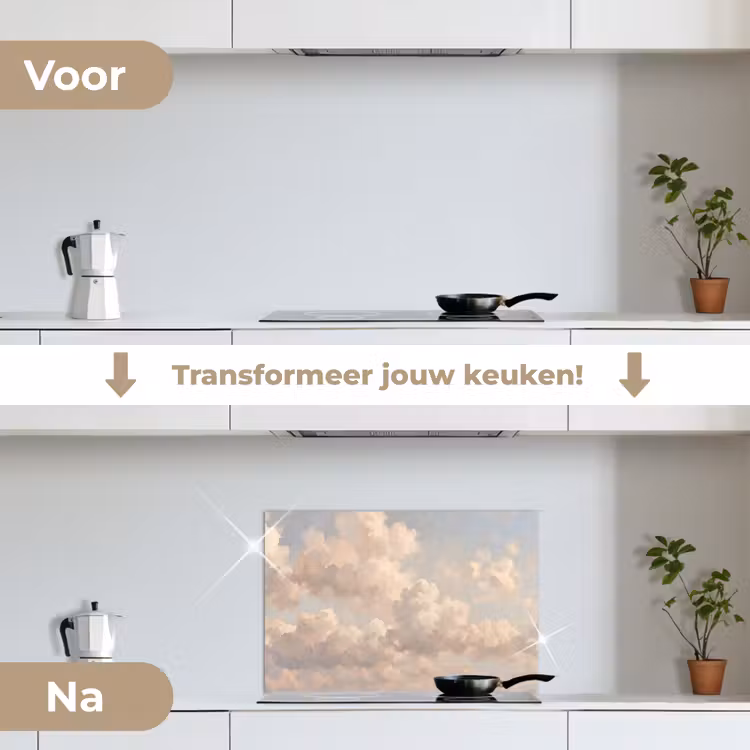 Wolken - Zacht - Natuur - Klassiek - Beige keuken achterwand spatscherm klein -voor_na_NL