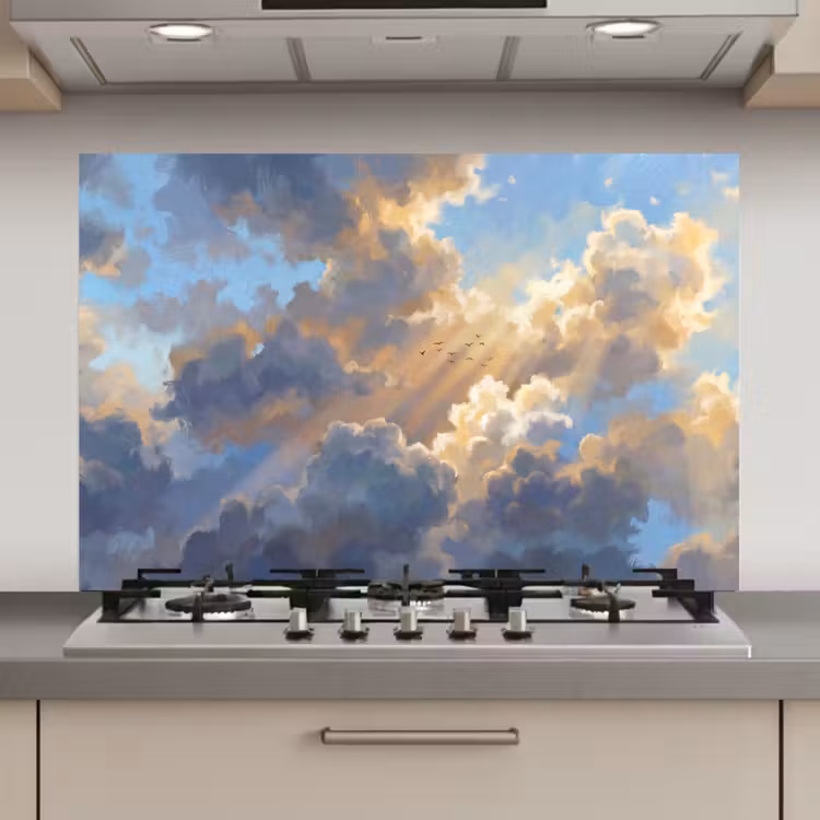Wolken - Zonnestralen - Natuur - Abstract - Blauw keuken achterwand spatscherm klein -3d_website