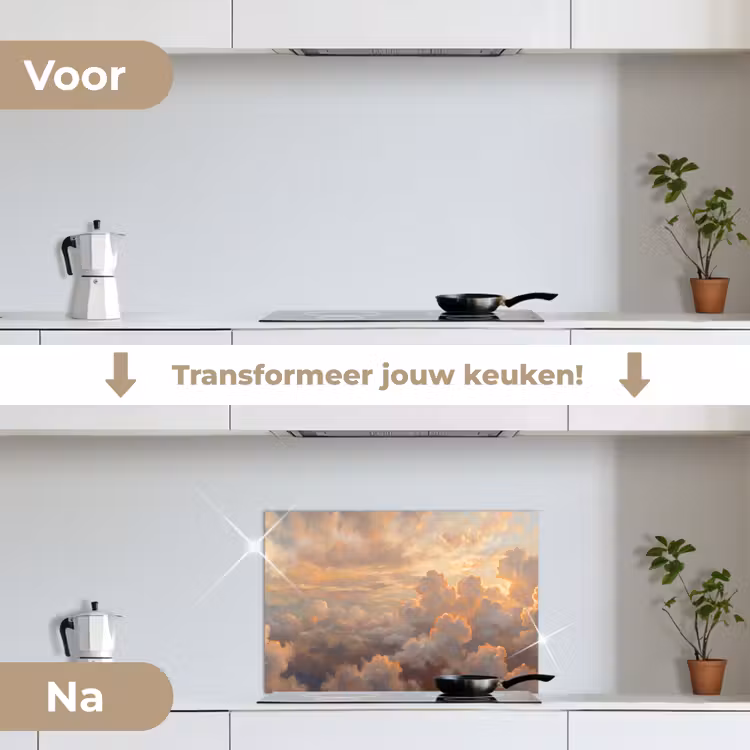 Wolken - Zonsondergang - Natuur - Abstract - Goud keuken achterwand spatscherm klein -voor_na_NL
