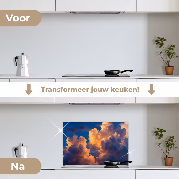 Wolken - Zonsondergang - Natuur - Oranje - Blauw keuken achterwand spatscherm klein -voor_na_NL