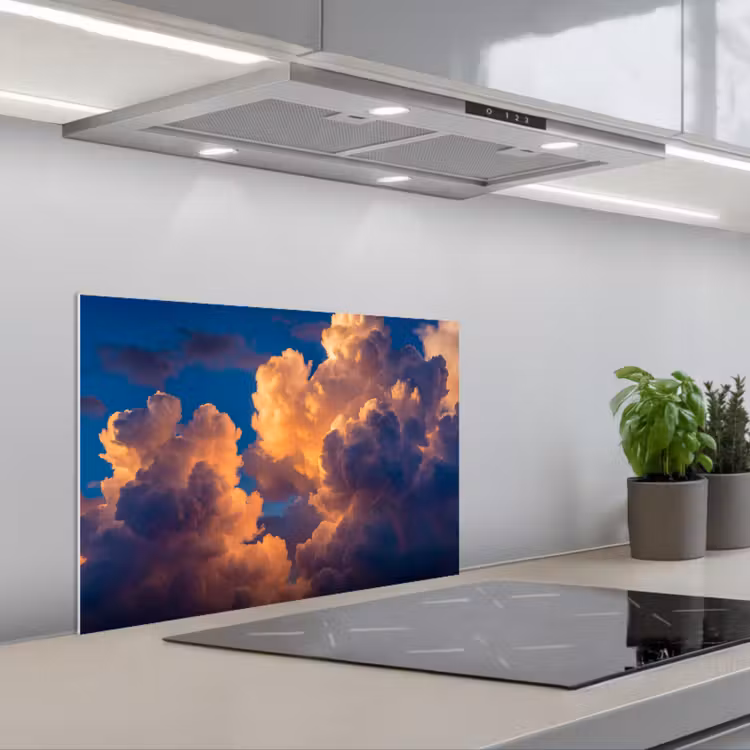 Wolken - Zonsondergang - Natuur - Oranje - Blauw keuken achterwand spatscherm klein -3d_schuin