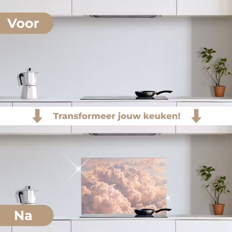 Wolken - Zonsondergang - Natuur - Pastel - Roze keuken achterwand spatscherm klein -voor_na_NL